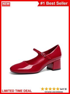 Mary Jane Low Chunky Block Heel Pumps Faux Leather Buckle Dress Shoes